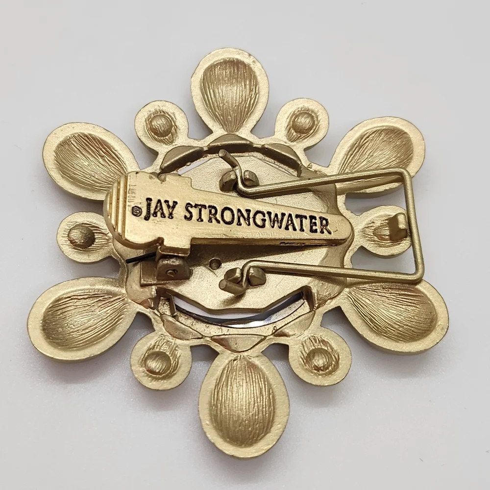 Jay Strongwater Rhinestone Clip On Brooch Photo Frame Neiman Marcus Gold Tone